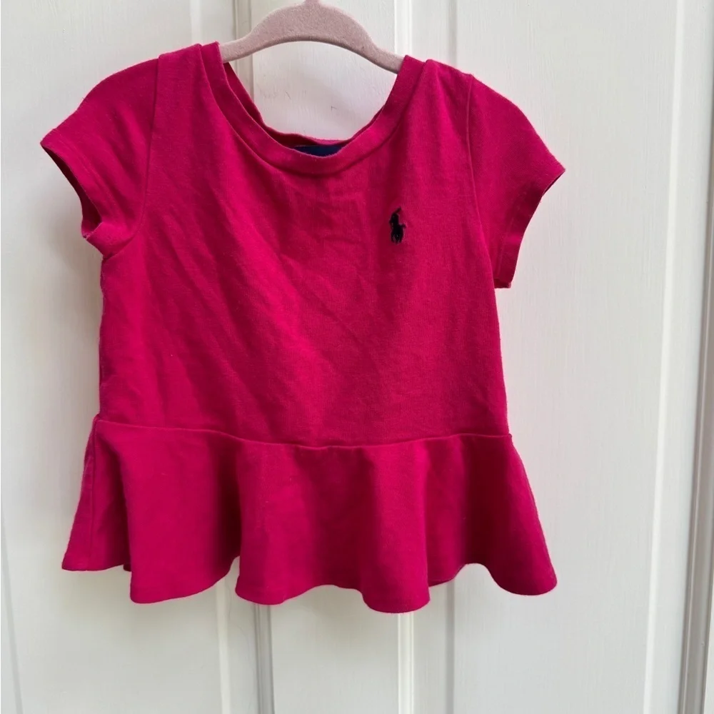 Ralph Lauren 3T Girls Pink Short Sleeve Peplum Shirt Blouse